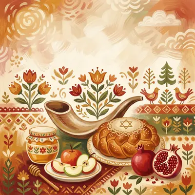 Rosh Hashanah New Year Folk Art preview