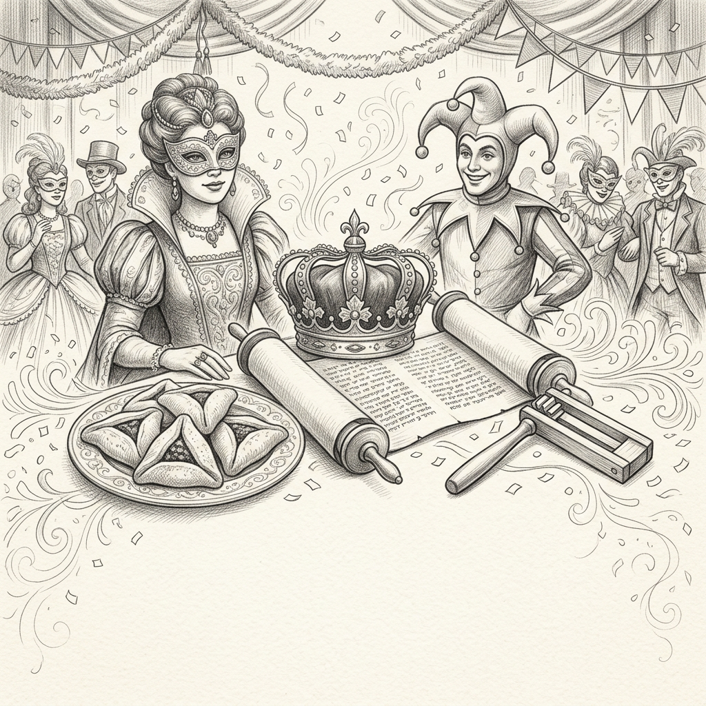 Purim Celebration Pencil Drawing preview