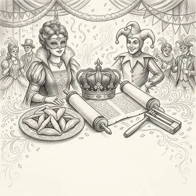 Purim Celebration Pencil Drawing preview