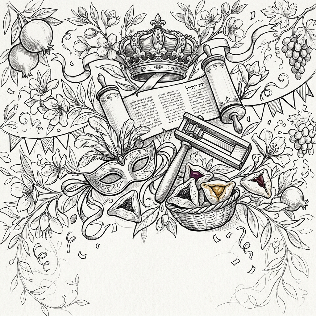 Purim Celebration Ink Illustration preview