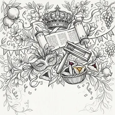 Purim Celebration Ink Illustration preview