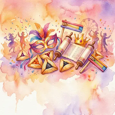 Purim Celebration Watercolor Sunset preview