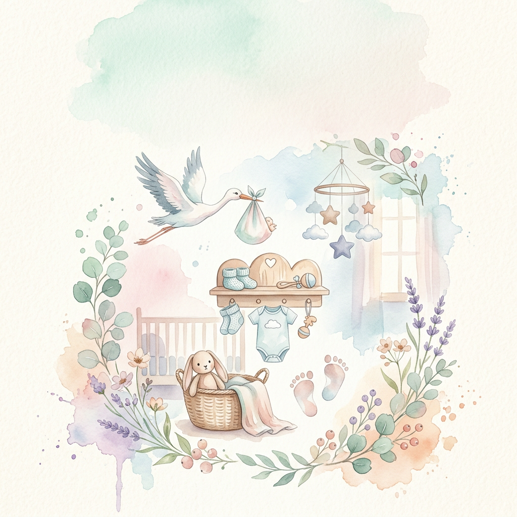 Birth Announcement Watercolor Garden preview