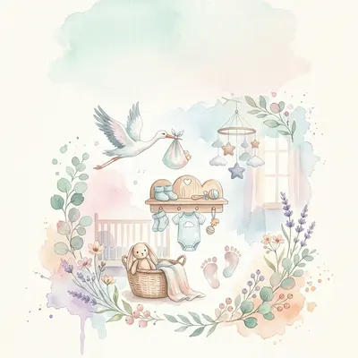 Birth Announcement Watercolor Garden preview