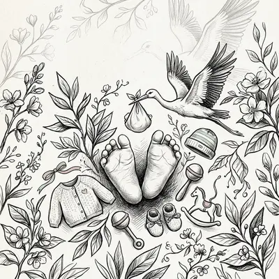 Birth Announcement Ink Illustration preview