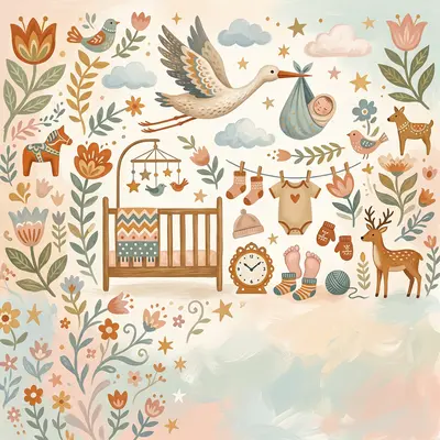 Birth Announcement Folk Art preview