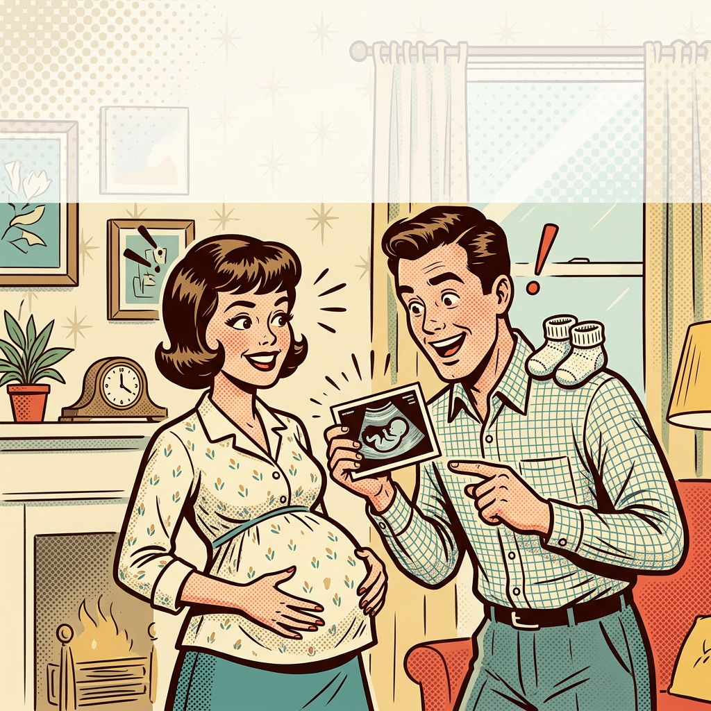 Pregnancy Announcement Retro Cartoon preview