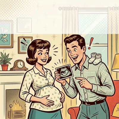 Pregnancy Announcement Retro Cartoon preview