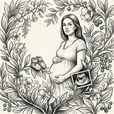 Pregnancy Announcement Ink Illustration preview