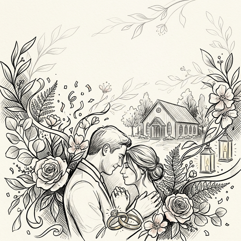 Wedding Announcement Ink Illustration preview