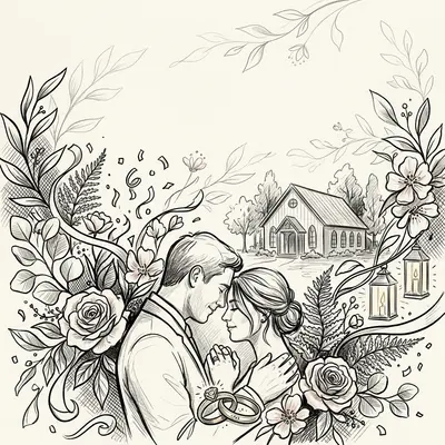 Wedding Announcement Ink Illustration preview