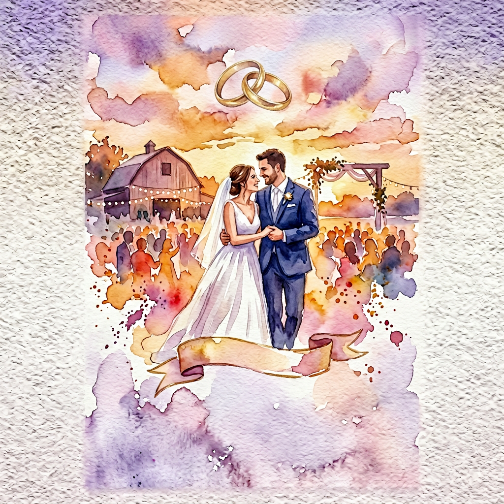 Wedding Announcement Watercolor Sunset preview