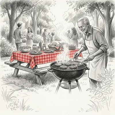 Bbq Cookout Pencil Drawing preview