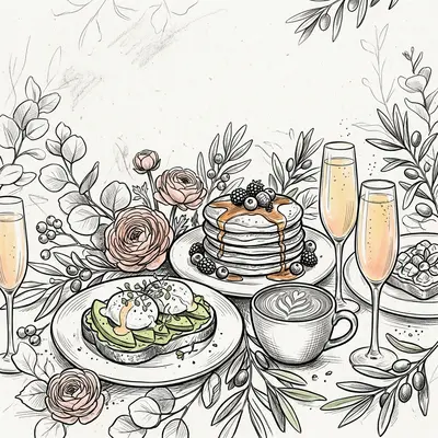 Brunch Gathering Ink Illustration preview