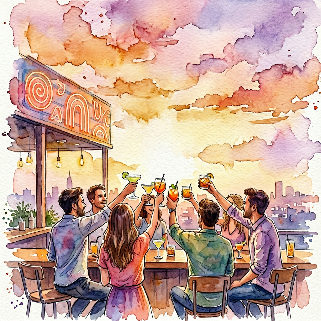 Happy Hour Watercolor Sunset preview
