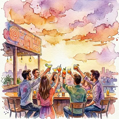 Happy Hour Watercolor Sunset preview