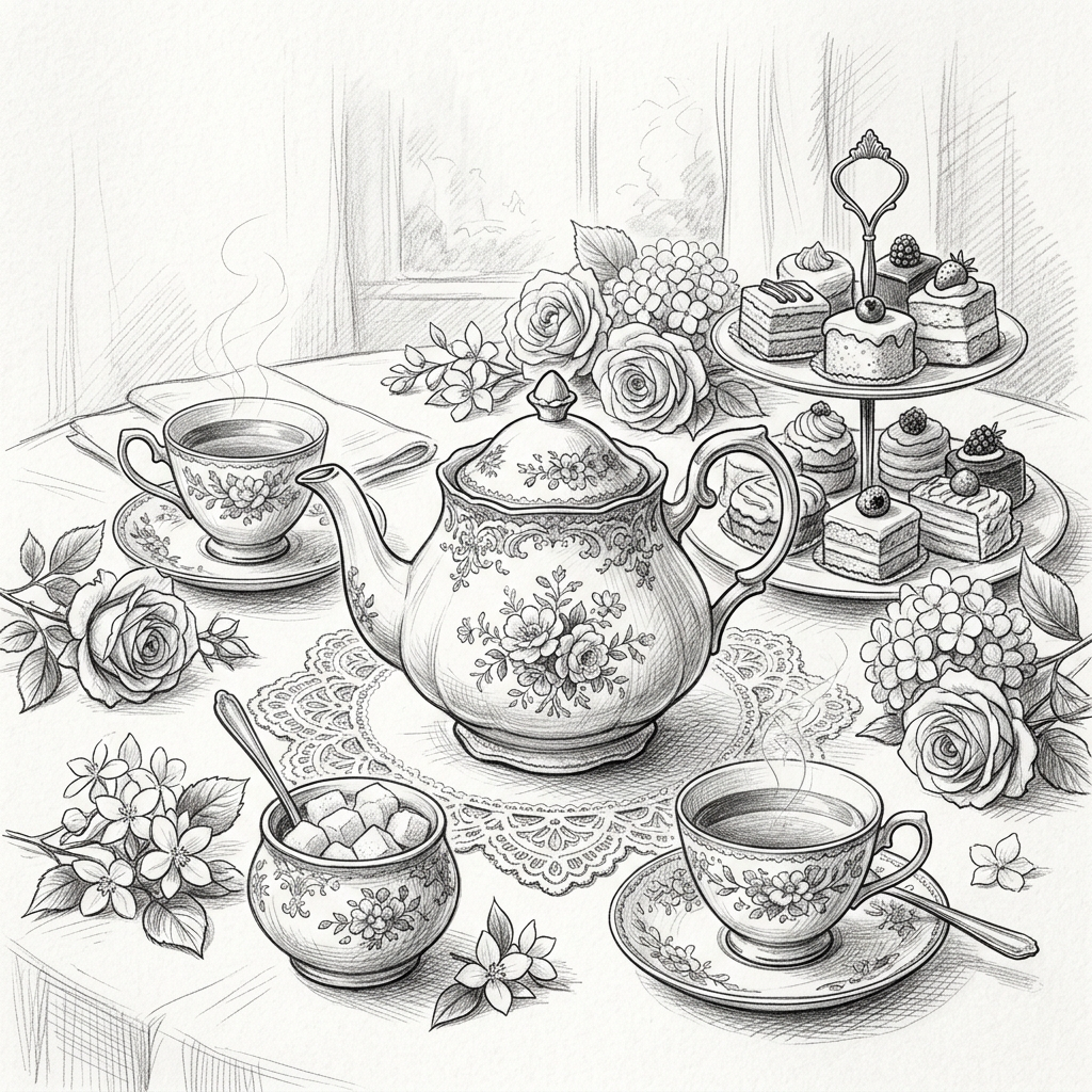 Tea Party Pencil Drawing preview