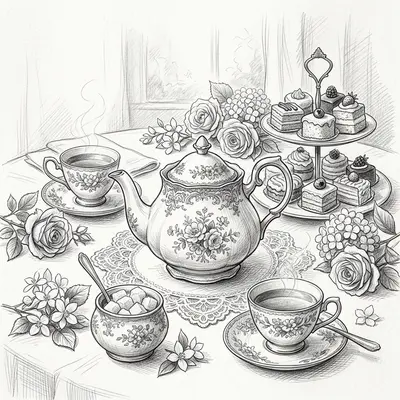 Tea Party Pencil Drawing preview