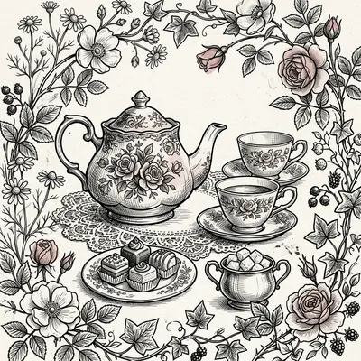 Tea Party Ink Illustration preview