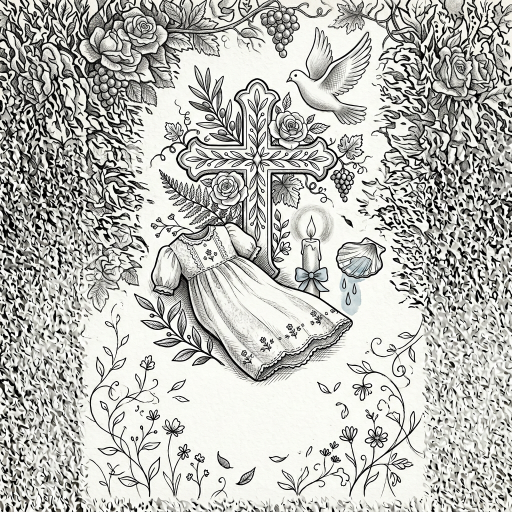 Baptism Christening Ink Illustration preview