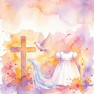Baptism Christening Watercolor Sunset preview