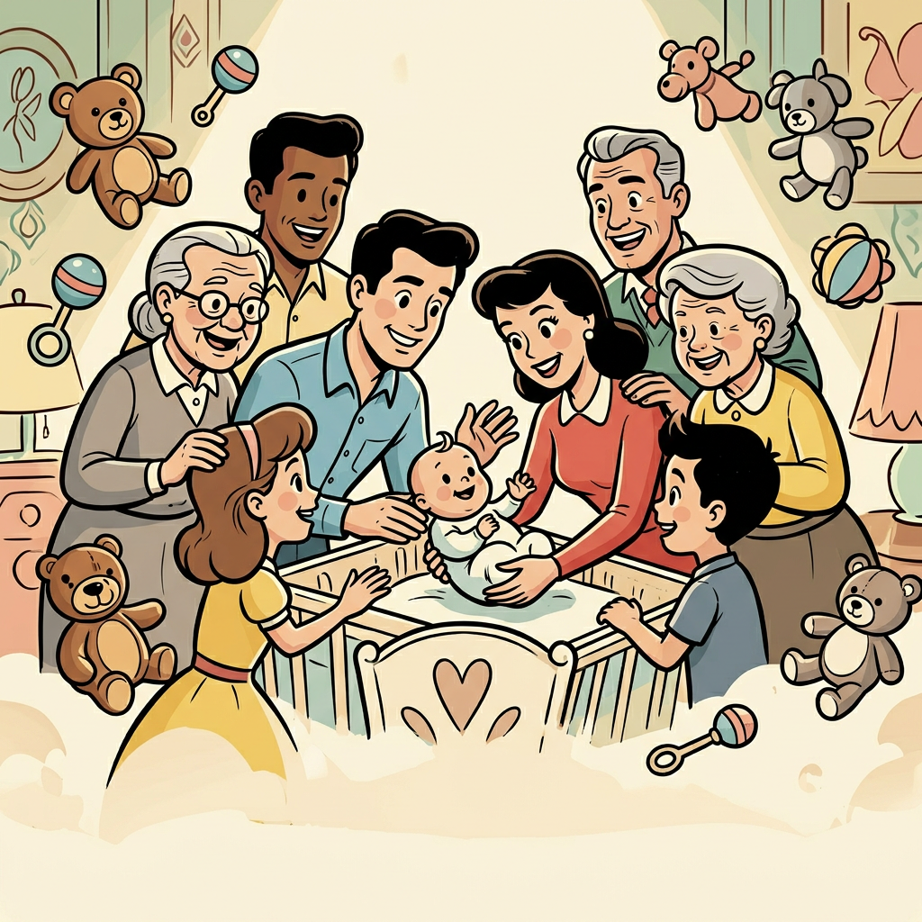 Baby Naming Ceremony Retro Cartoon preview