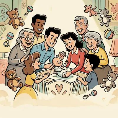 Baby Naming Ceremony Retro Cartoon preview