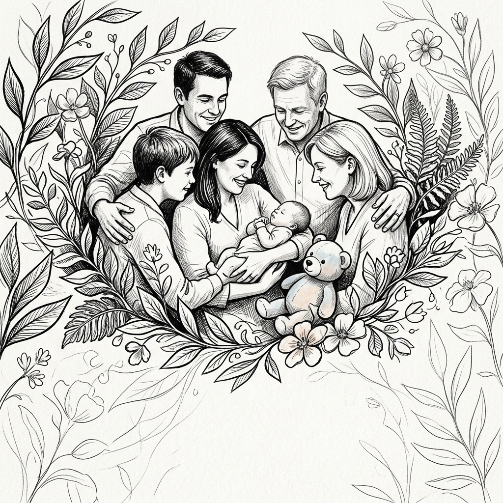 Baby Naming Ceremony Ink Illustration preview