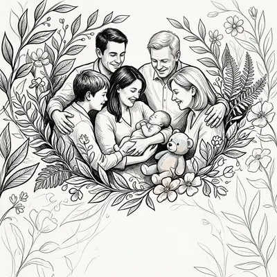 Baby Naming Ceremony Ink Illustration preview