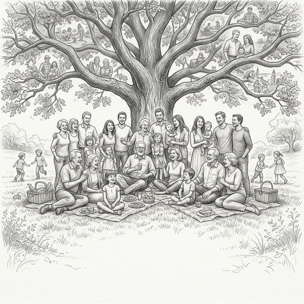 Family Reunion Pencil Drawing preview