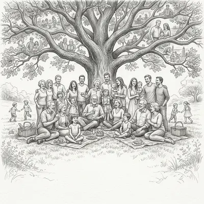 Family Reunion Pencil Drawing preview