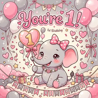 1st Birthday Elephant Girl preview