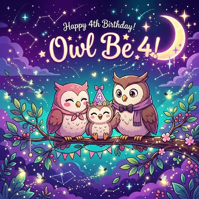 4th Birthday Owl Night Girl preview