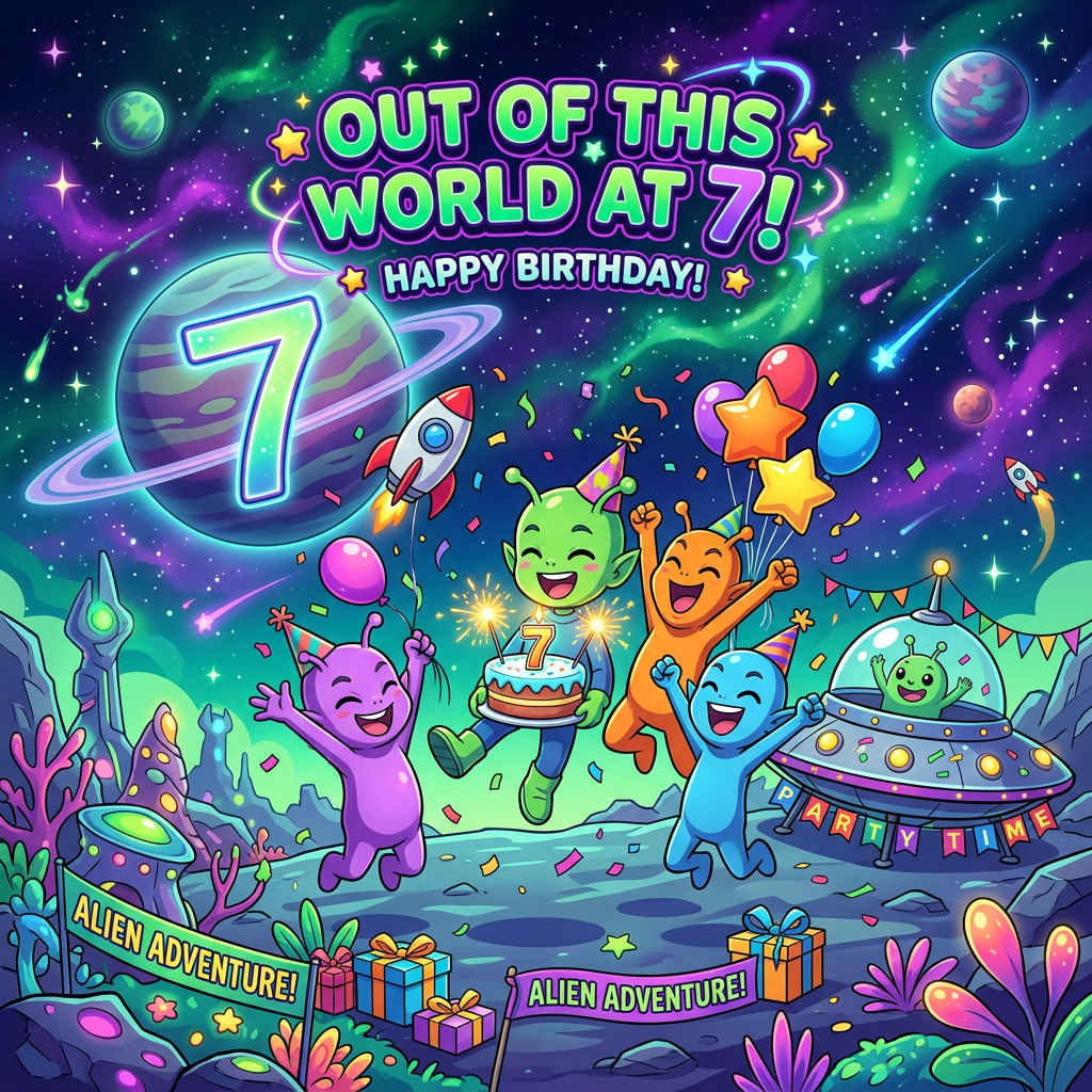 7th Birthday Space Aliens Boy preview