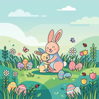 Vector Easter Bunny Family preview