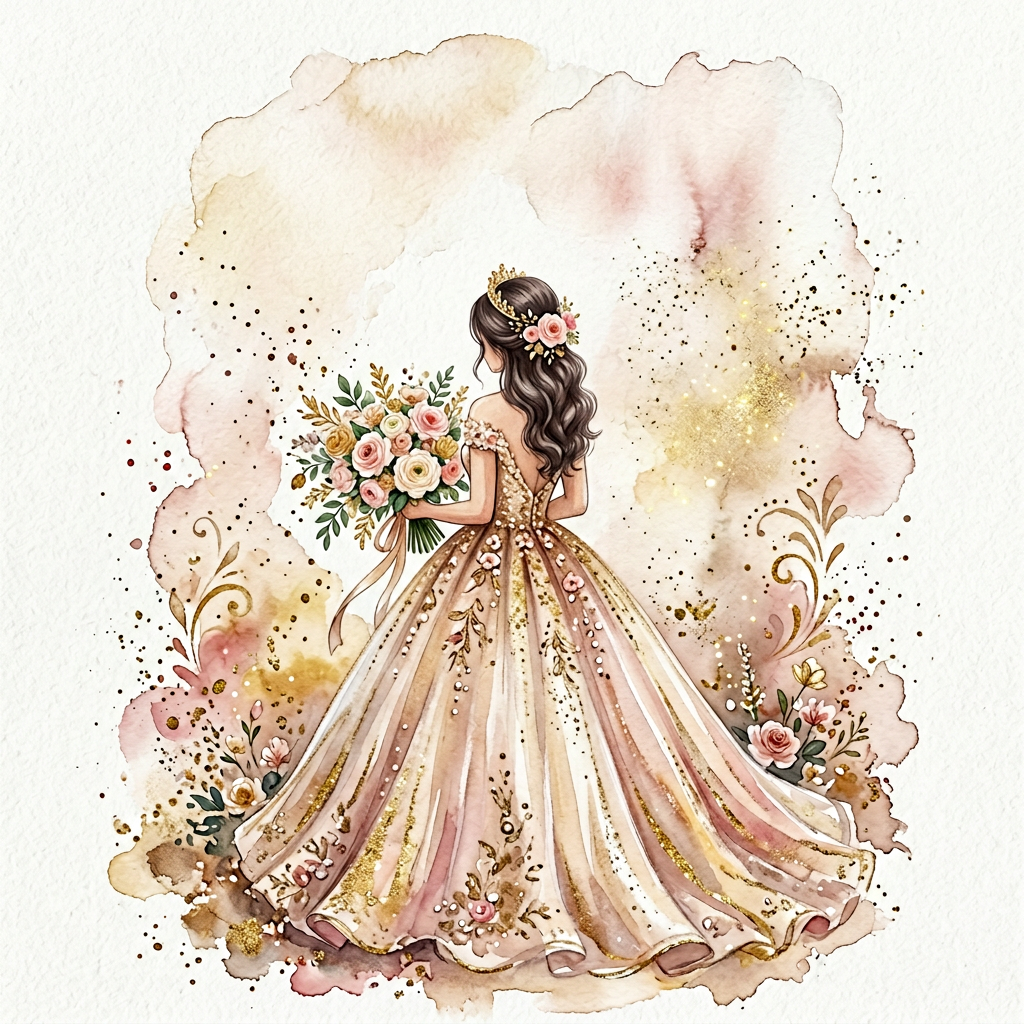 Quinceañera Watercolor Gown Card preview