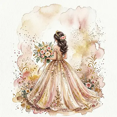 Quinceañera Watercolor Gown Card preview