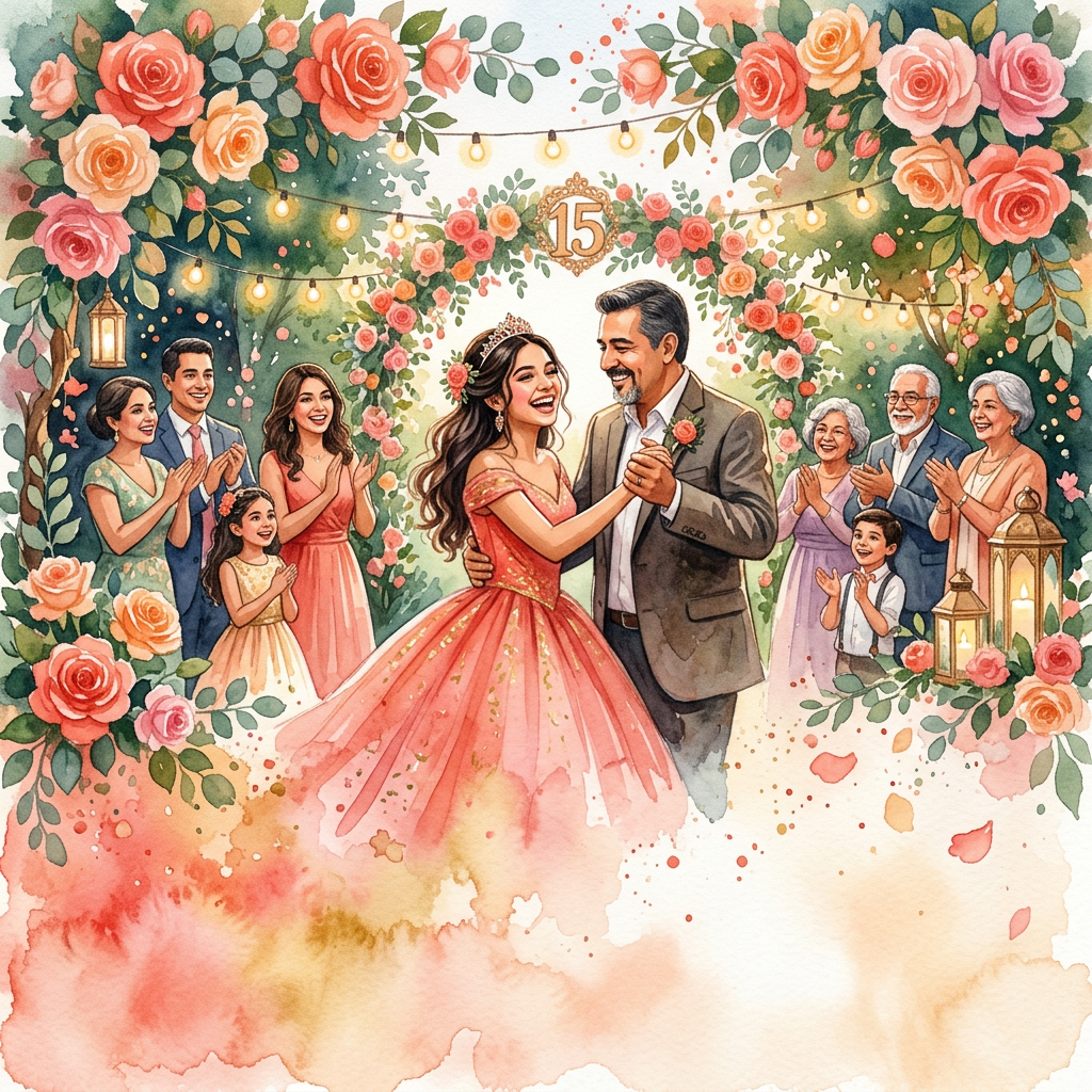 Quinceañera Coral Roses Card preview