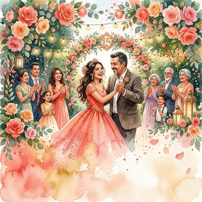 Quinceañera Coral Roses Card preview