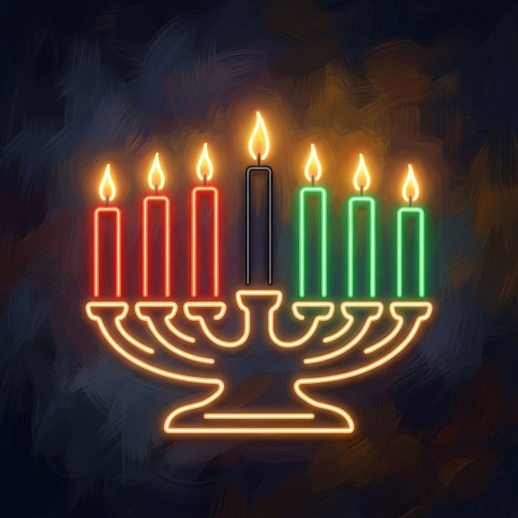 Kwanzaa Neon Kinara Art preview