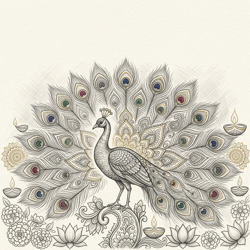 Diwali Sketch Peacock preview