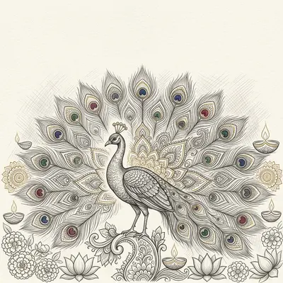 Diwali Sketch Peacock preview
