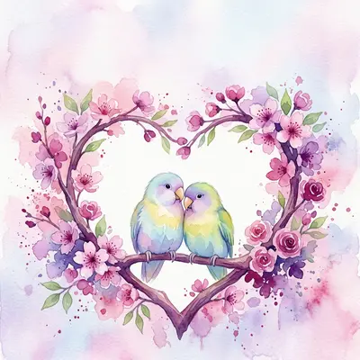 Watercolor Love Birds preview