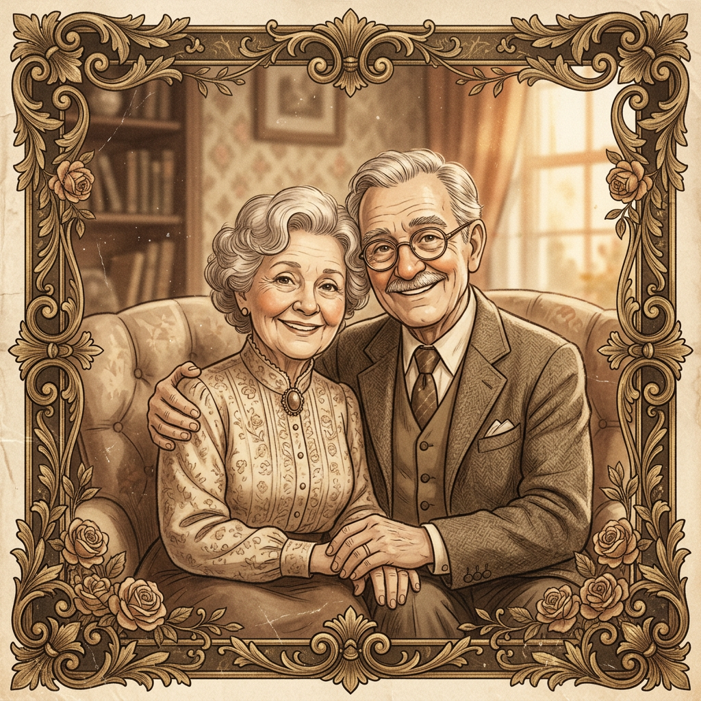 Vintage Grandparents Portrait Art preview