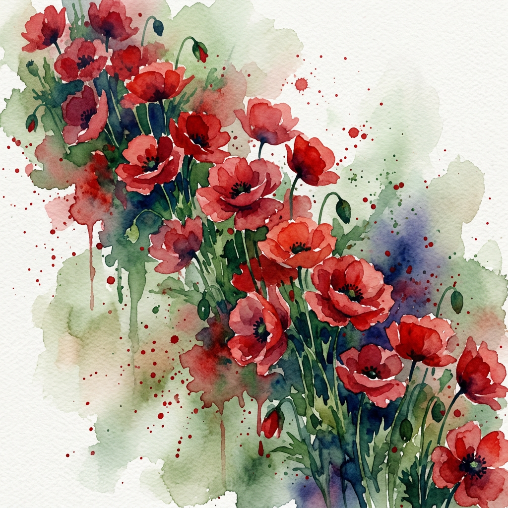 Watercolor Poppy Cascade Art preview