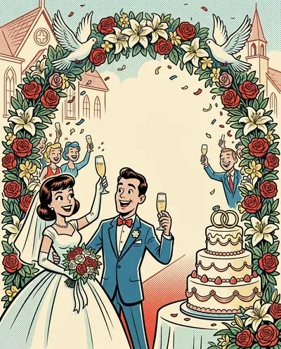 Wedding Celebration Retro Cartoon preview